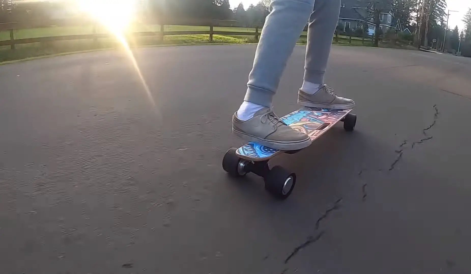 riding on Caroma Electric Skateboard with Remote
