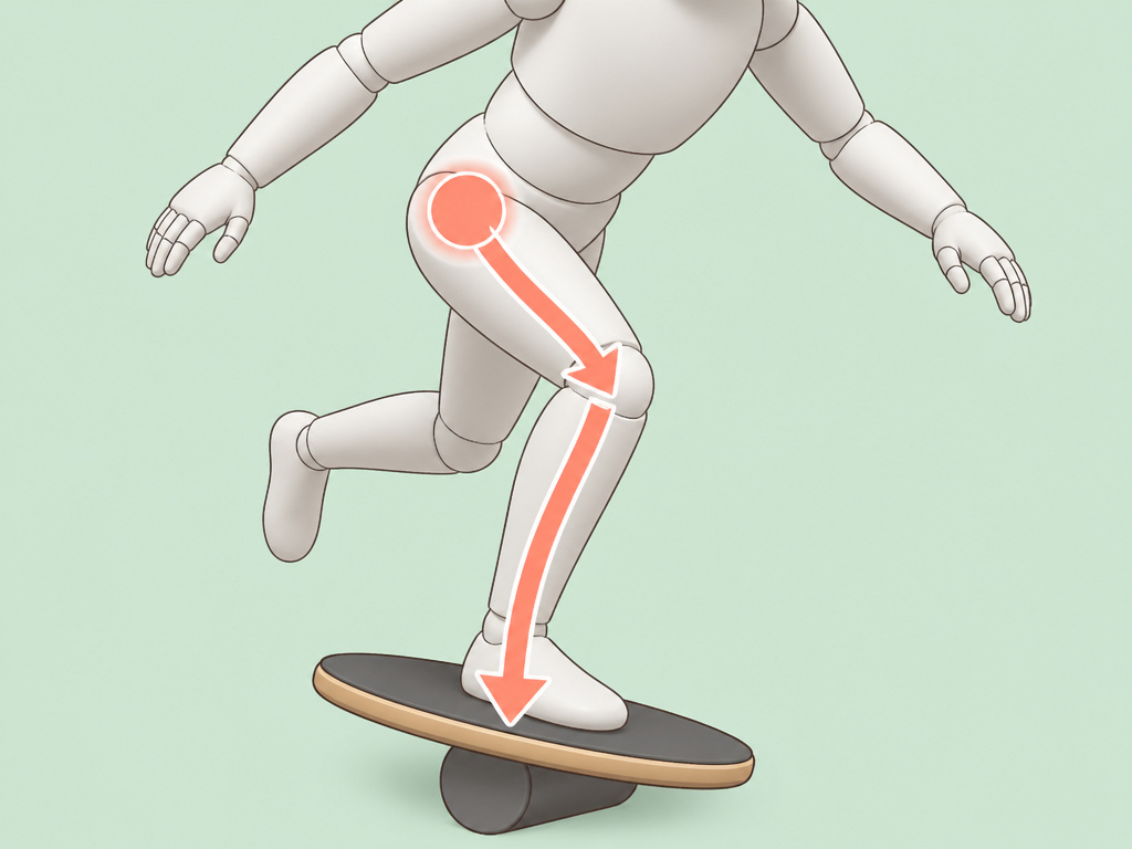 Cartoon diagram of single-leg balance exercise for skateboard pop and power.