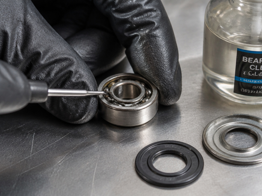 Removing a C-clip and shields from a skateboard bearing for cleaning.