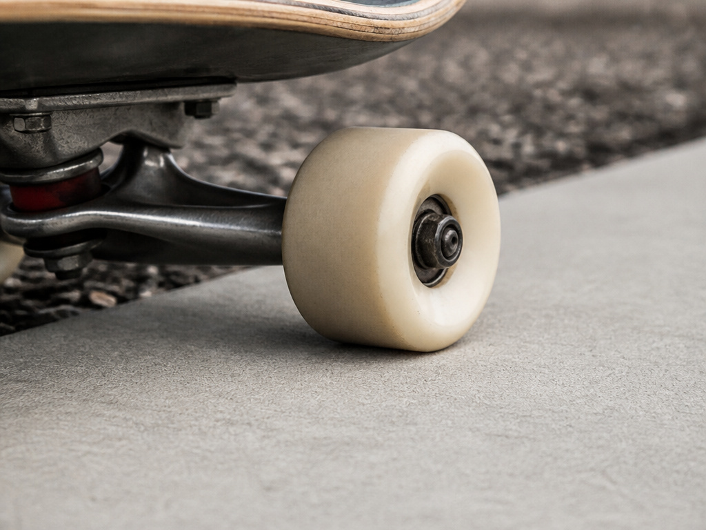 Skateboard wheel rolling on smooth pavement versus rough, cracked terrain.