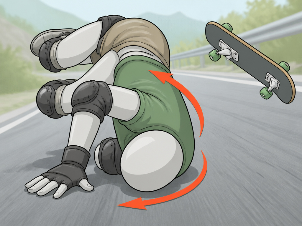 Skateboarder performing a controlled knee slide down a ramp transition while dropping in.