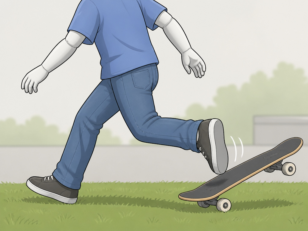 Practicing the board separation drill by stepping off a stationary skateboard.