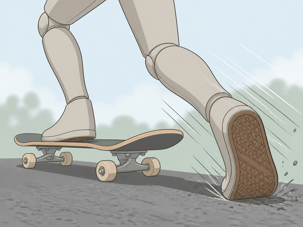Skateboard foot placement for a powerful push on rough ground.