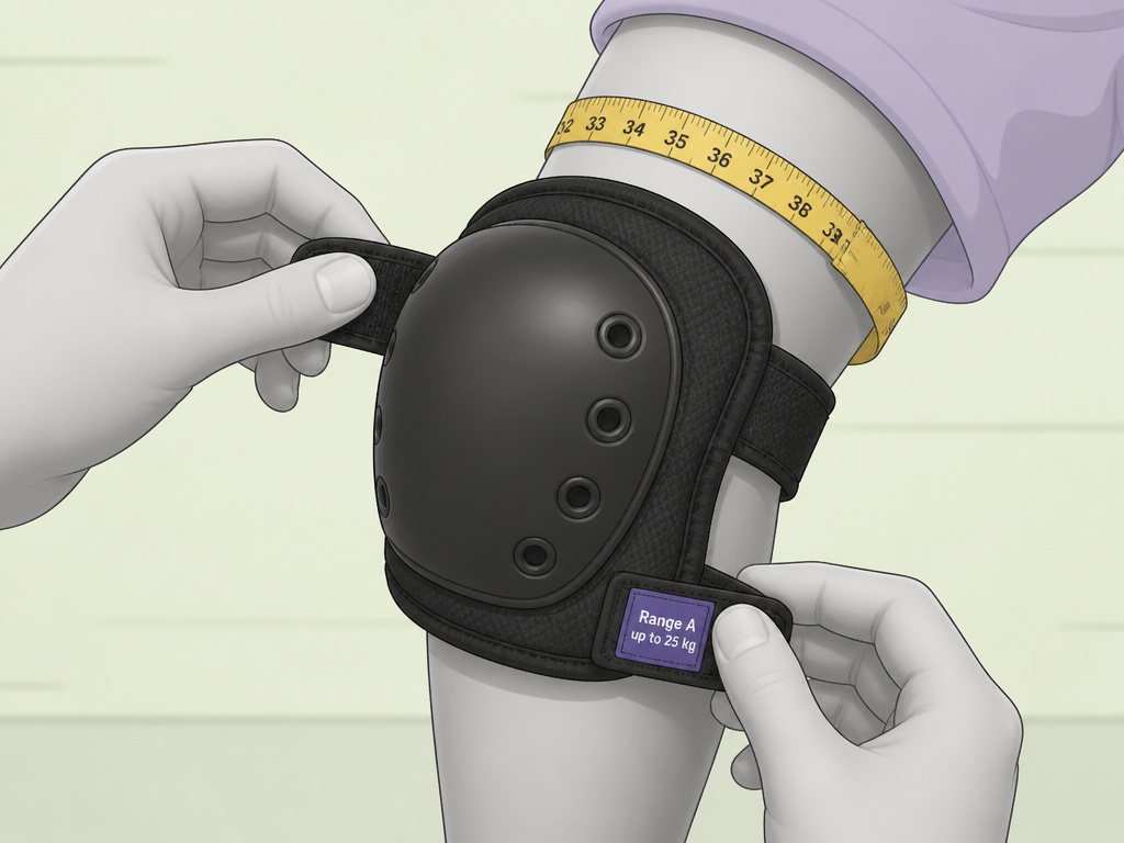 Adult adjusting a child's skateboard knee pad for proper safety fit.