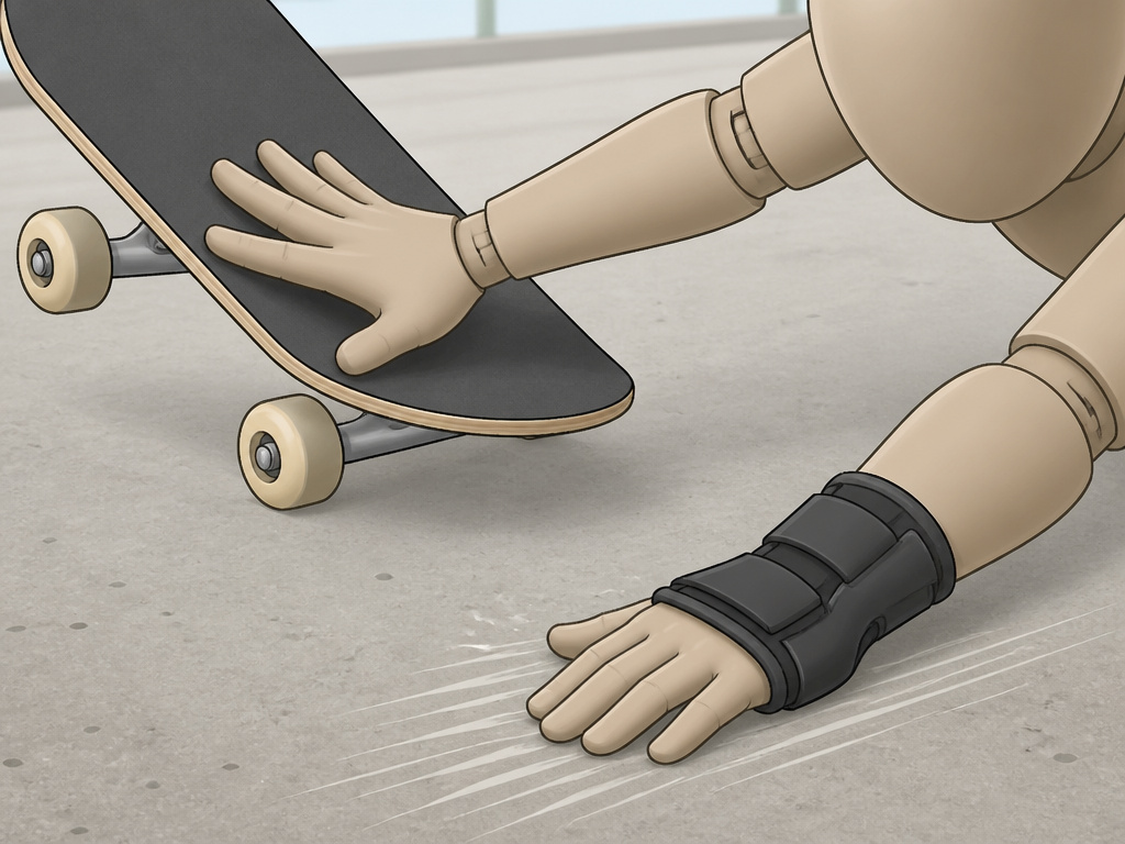 Skateboard slang illustration of a bail, showing hands pushing off board onto concrete.