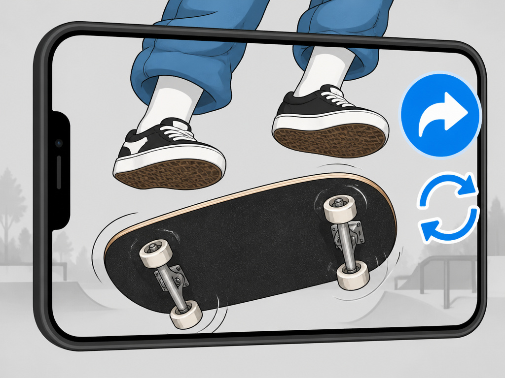 Cartoon diagram of a skateboard trick optimized for social media sharing as a GIF.