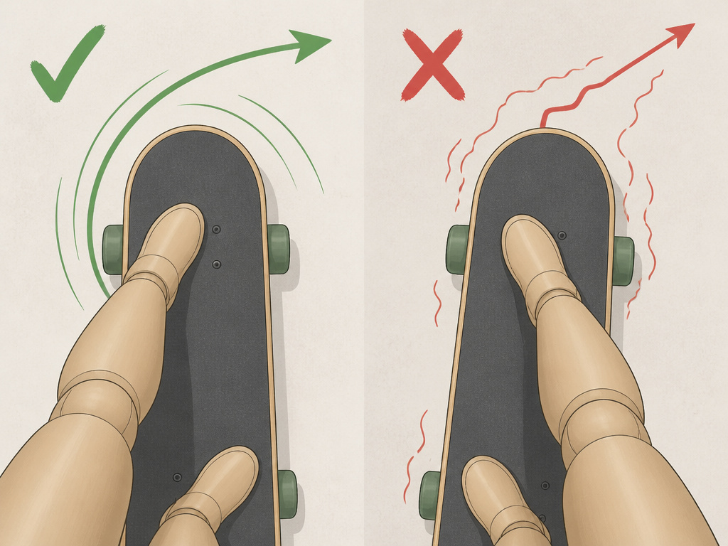 Comparing correct natural skateboarding stance versus awkward forced stance for balance